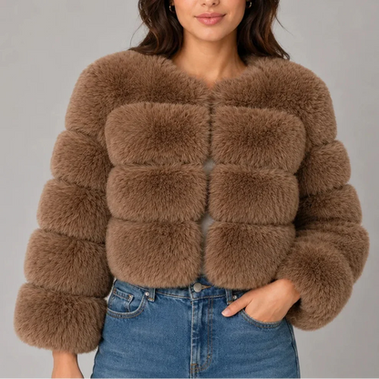 Women's Cropped Faux Fur Coat — Fluffy Round Neck Style 11