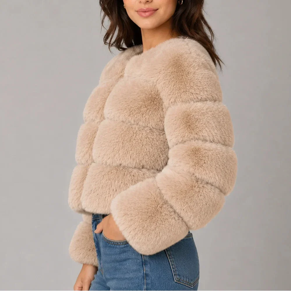 Women's Cropped Faux Fur Coat — Fluffy Round Neck Style 2