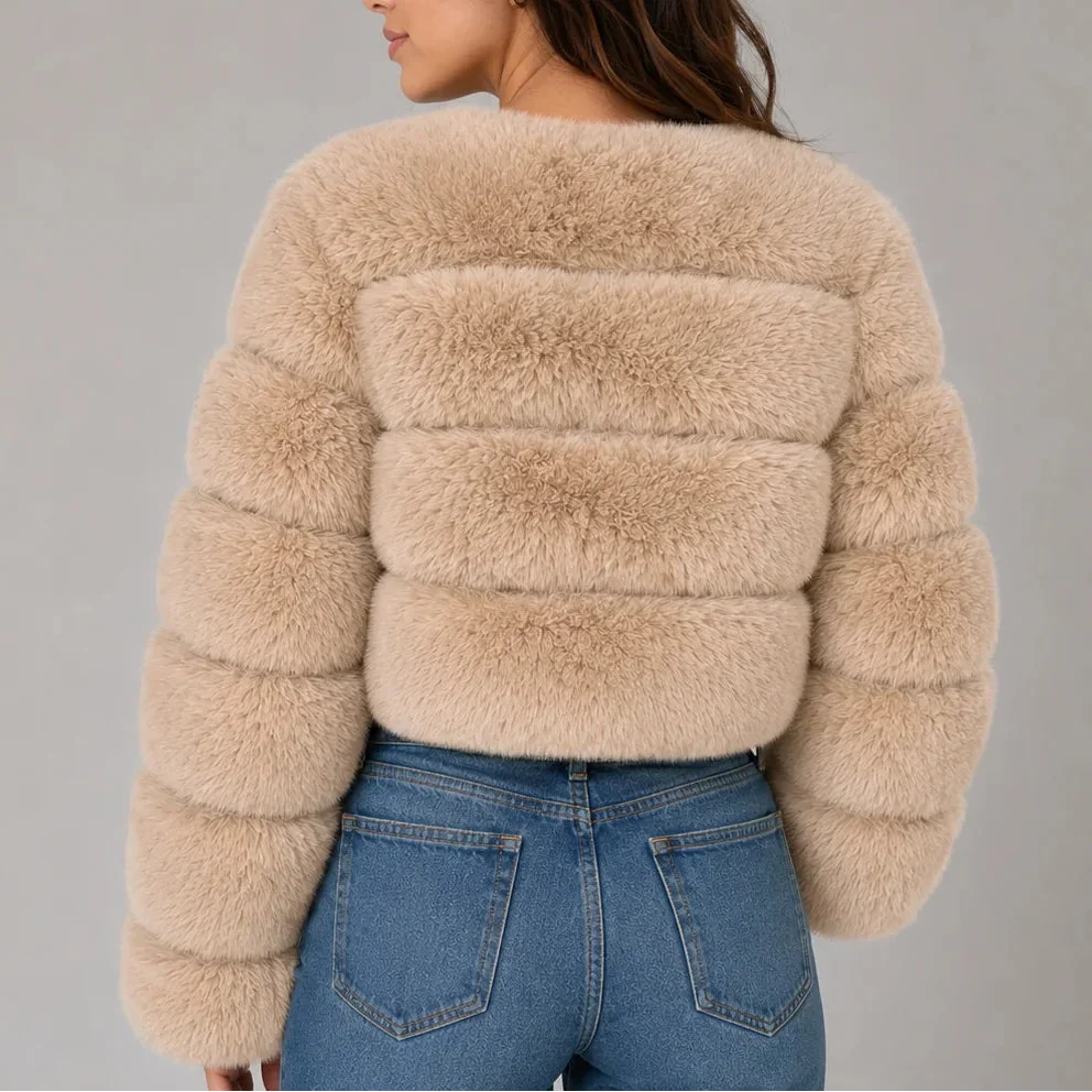 Women's Cropped Faux Fur Coat — Fluffy Round Neck Style 3