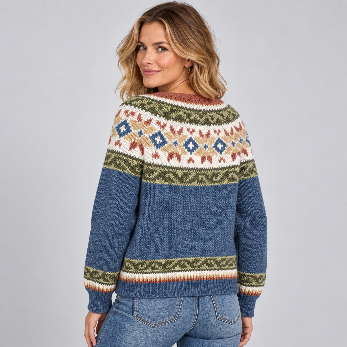 Women's Fair Isle Cardigan — Button Front V-Neck Knit 2