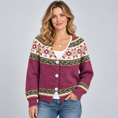 Women's Fair Isle Cardigan — Button Front V-Neck Knit 7