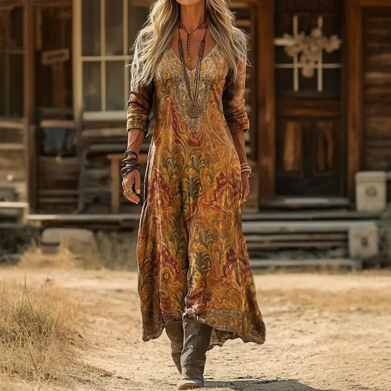 Wildflower Paisley V-Neck Midi Dress — Boho Summer Fit 2