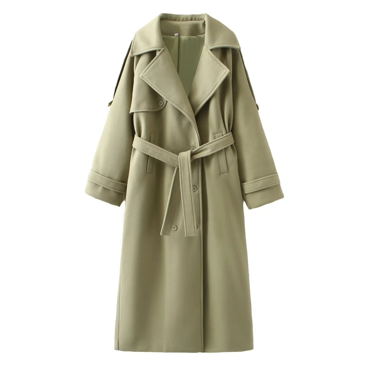 Women's Scarf-Detail Long Coat — Waist-Fitted Single-Breasted 4