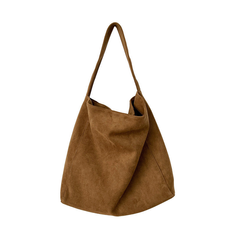 Large Suede-Look Tote Bag with Magnetic Closure & Interior Pockets in Brown