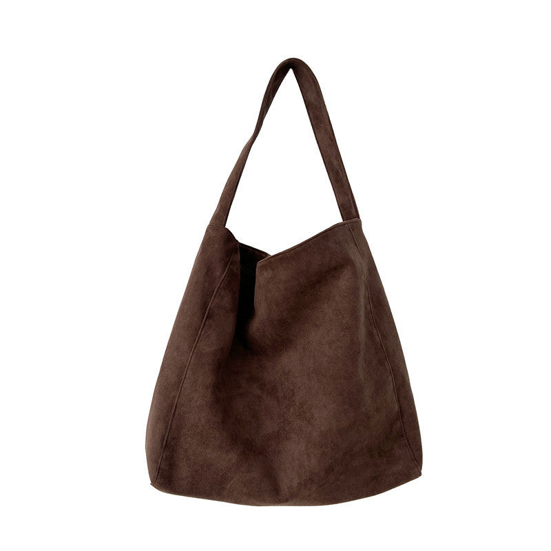 Large Suede-Look Tote Bag with Magnetic Closure & Interior Pockets in Coffee