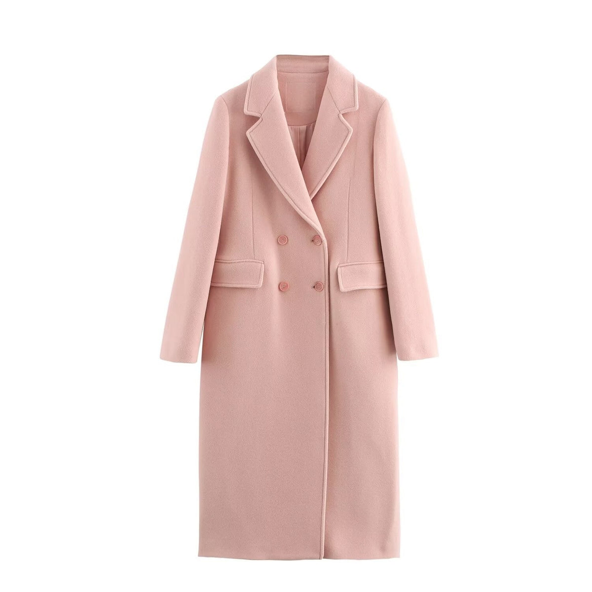 Double-Breasted Long Coat — Relaxed Fit Lapel Collar 5