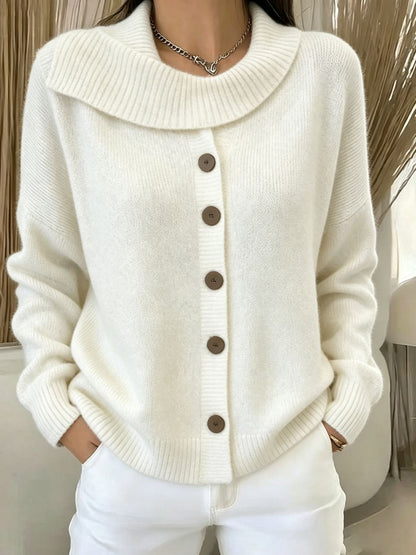 Women's Button-Front Knit Cardigan — Lapel Collar Sweater 2