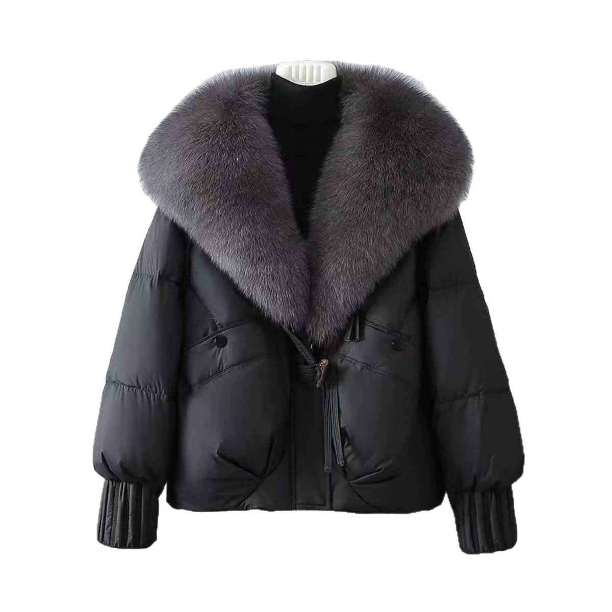 Chenille Short Puffer Jacket — Detachable Faux Fur Collar 5