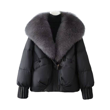 Chenille Short Puffer Jacket — Detachable Faux Fur Collar 5