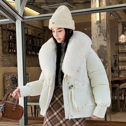 Chenille Short Puffer Jacket — Detachable Faux Fur Collar 7