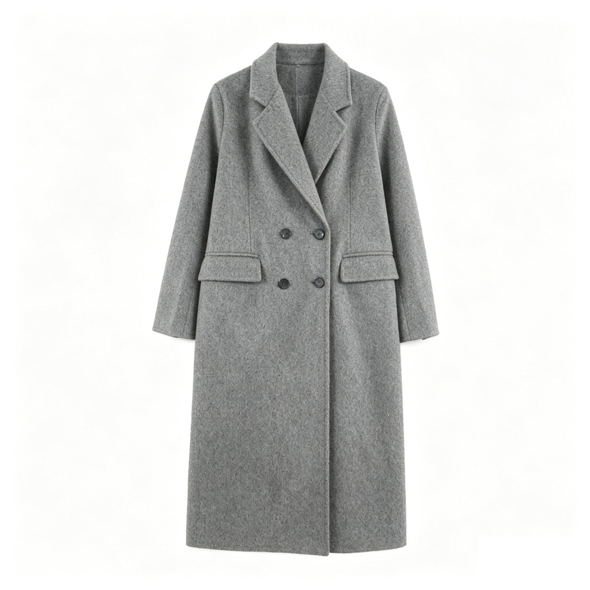 Double-Breasted Long Coat — Relaxed Fit Lapel Collar 6