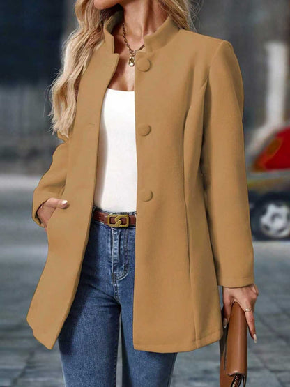 Women's Stand Collar Long Coat with Side Pockets 6