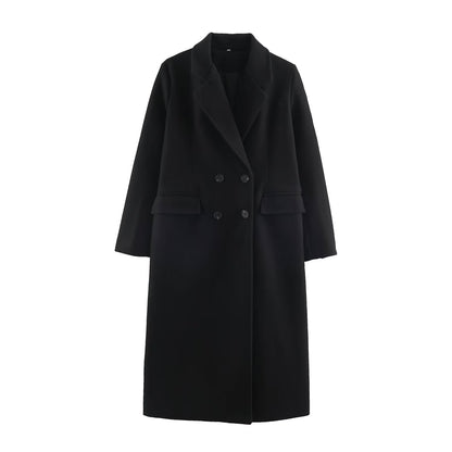 Double-Breasted Long Coat — Relaxed Fit Lapel Collar 7