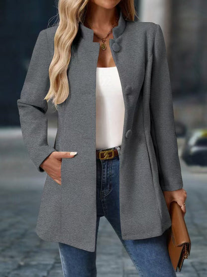 Women's Stand Collar Long Coat with Side Pockets 9