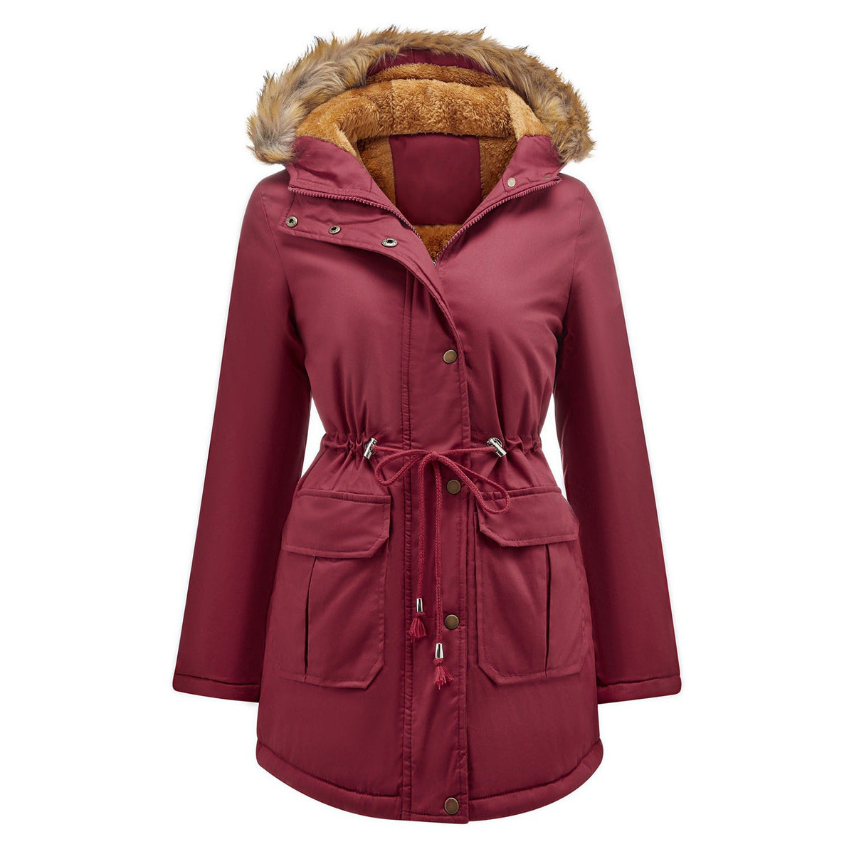 Fleece-Lined Hooded Puffer Jacket — Faux Fur Collar Women 12