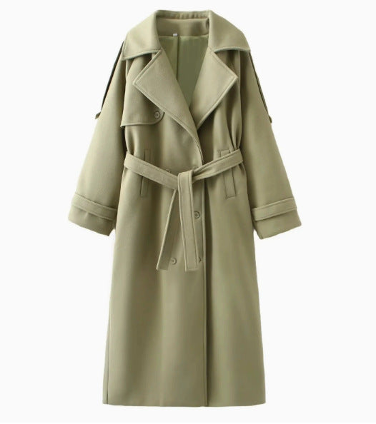 Women's Scarf-Detail Long Coat — Waist-Fitted Single-Breasted 6