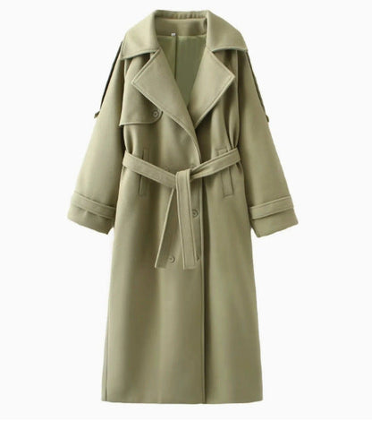 Women's Scarf-Detail Long Coat — Waist-Fitted Single-Breasted 6
