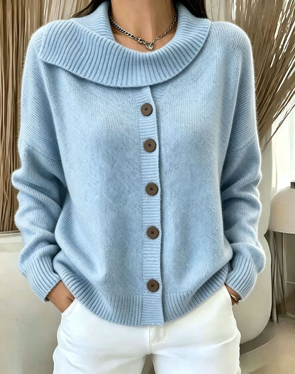 Women's Button-Front Knit Cardigan — Lapel Collar Sweater 7