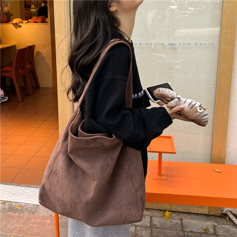 Large Suede-Look Tote Bag with Magnetic Closure & Interior Pockets – view 2