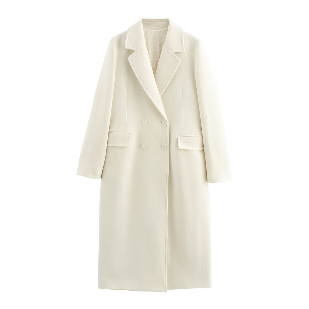 Double-Breasted Long Coat — Relaxed Fit Lapel Collar 2