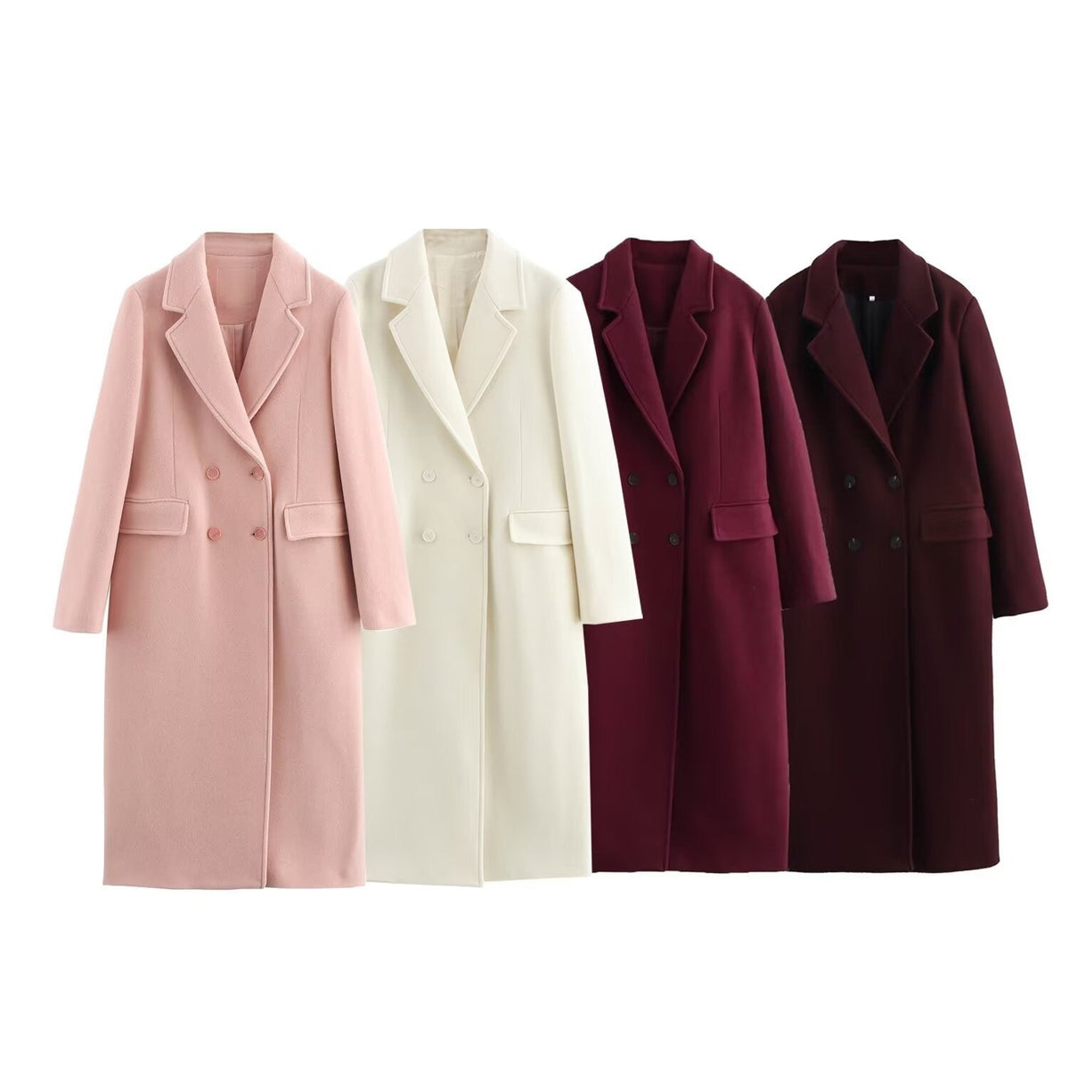 Double-Breasted Long Coat — Relaxed Fit Lapel Collar 8