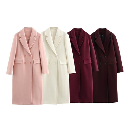 Double-Breasted Long Coat — Relaxed Fit Lapel Collar 8