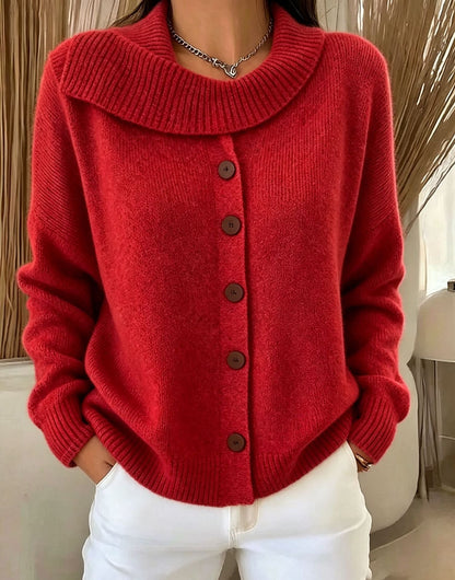 Women's Button-Front Knit Cardigan — Lapel Collar Sweater 6