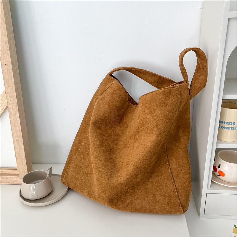 Large Suede-Look Tote Bag with Magnetic Closure & Interior Pockets