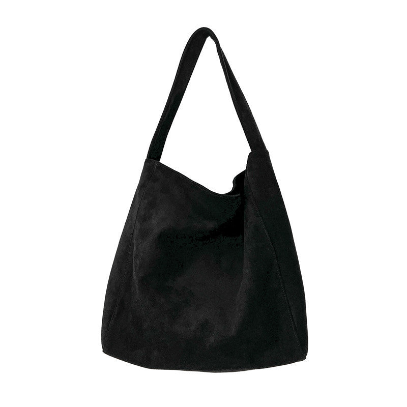 Large Suede-Look Tote Bag with Magnetic Closure & Interior Pockets in Black