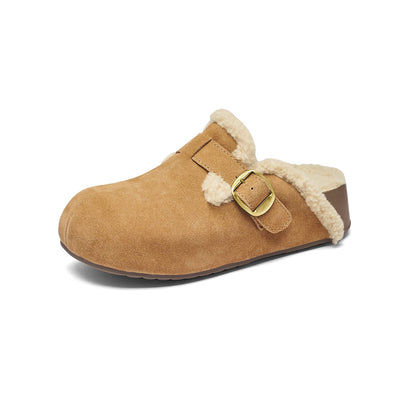 Fleece-Lined Suede Clog Mules — Closed-Toe Slip-On Slippers 4