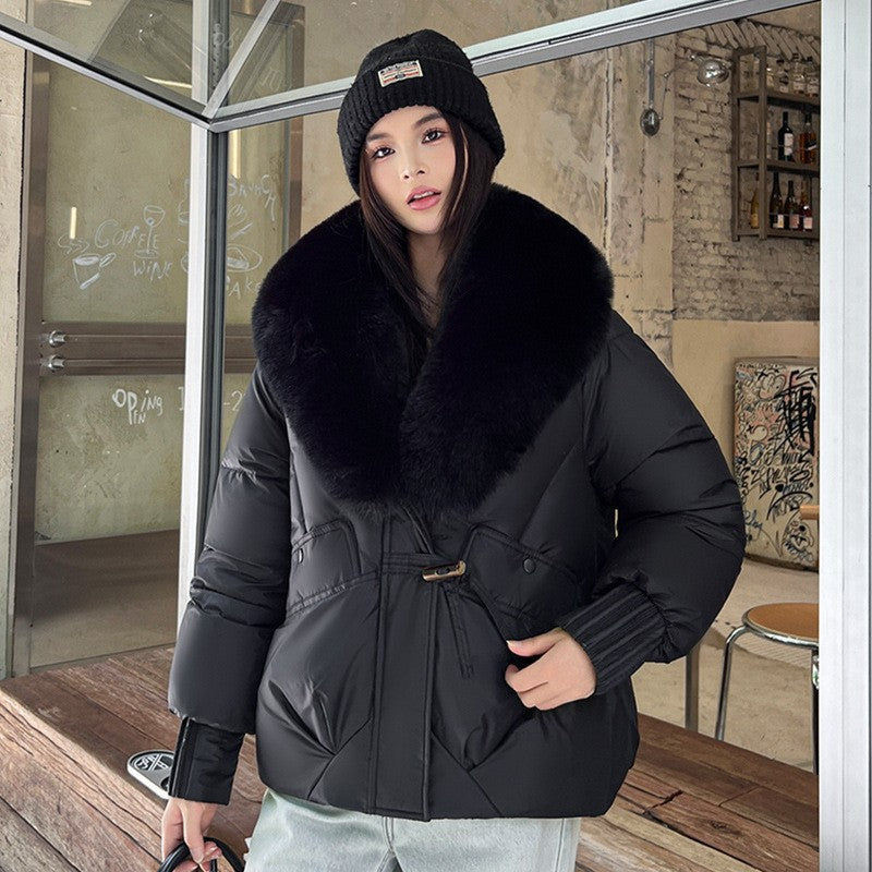 Chenille Short Puffer Jacket — Detachable Faux Fur Collar 9