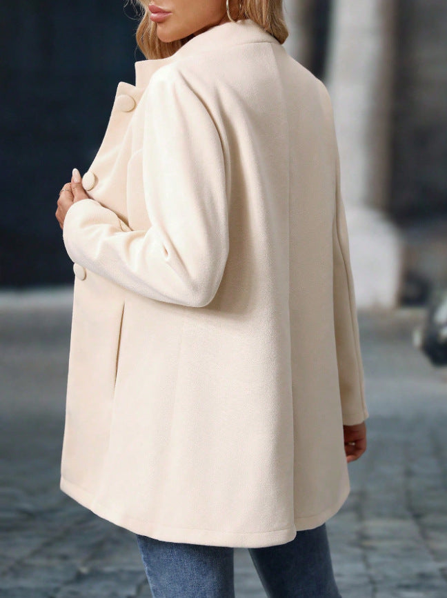 Women's Stand Collar Long Coat with Side Pockets 2