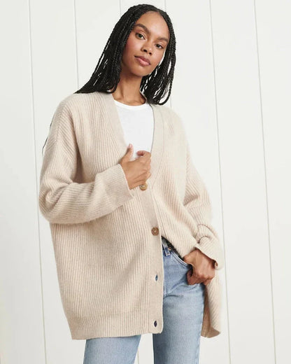 Women's Oversized Ribbed Knit Cardigan — V Neck Button Front 5