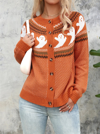 Women's Halloween Ghost Polka Dot Knit Sweater — Crew Neck 1