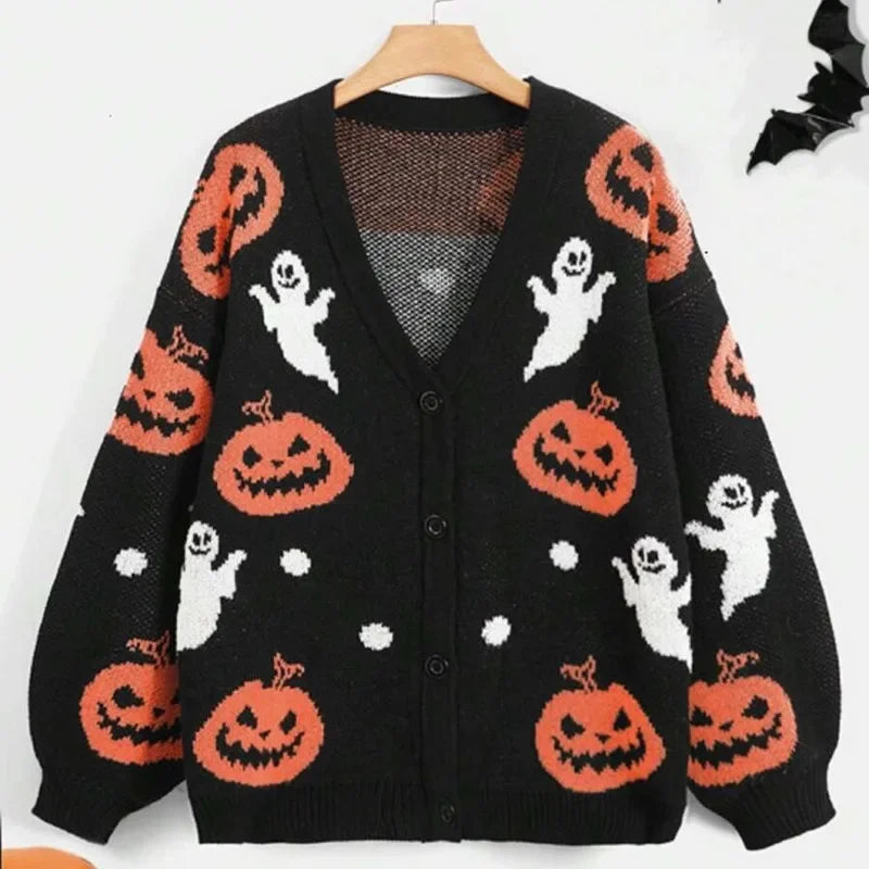Pumpkin Ghost Halloween Cardigan — V-Neck Button Front 4