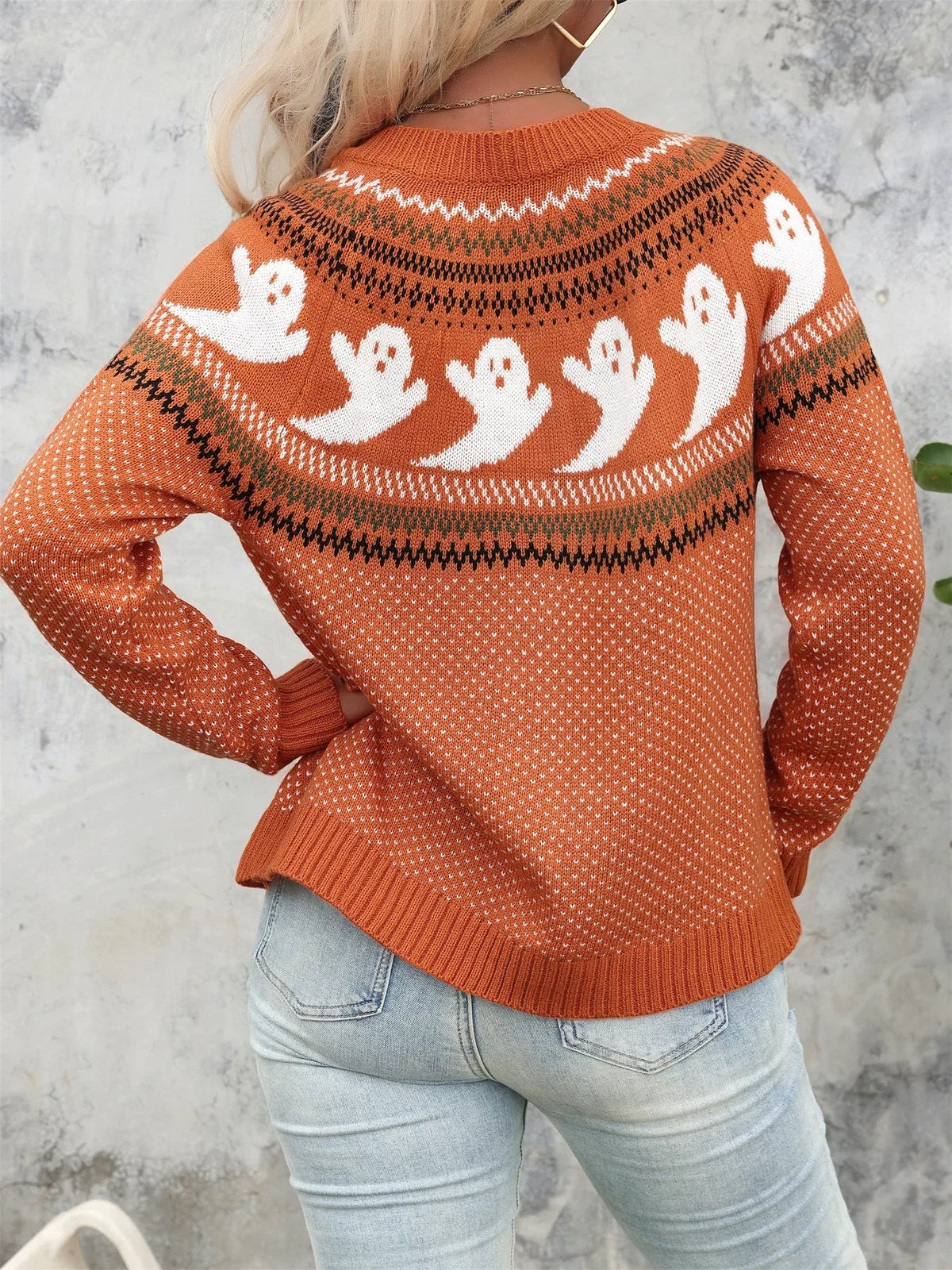 Women's Halloween Ghost Polka Dot Knit Sweater — Crew Neck 2