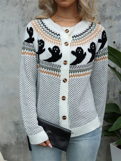 Women's Halloween Ghost Polka Dot Knit Sweater — Crew Neck 7
