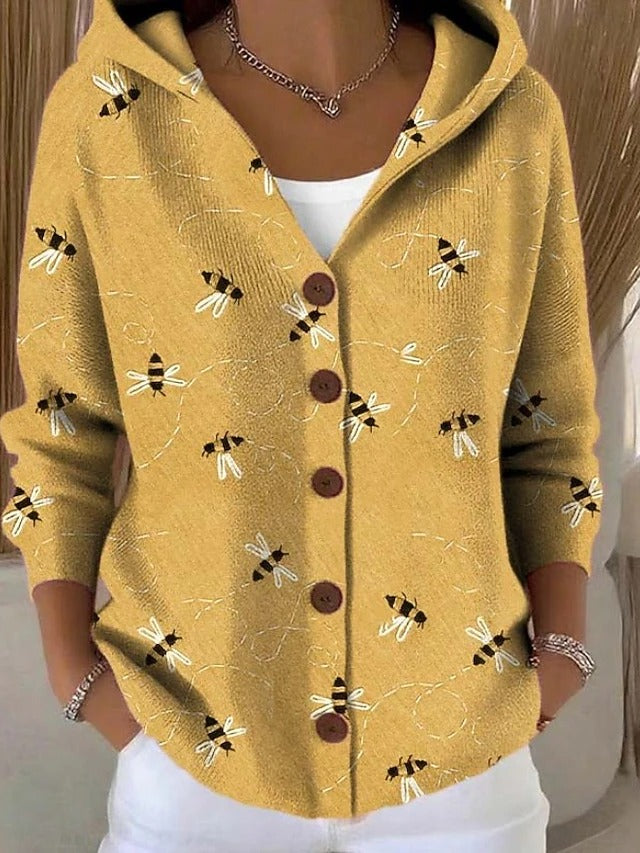 Warm Long Hooded Cardigan for Women — Artistic Knit Print 3