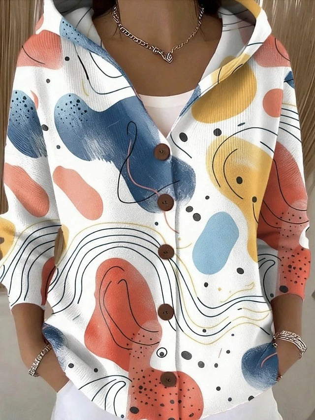 Warm Long Hooded Cardigan for Women — Artistic Knit Print 4