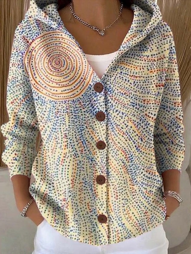 Warm Long Hooded Cardigan for Women — Artistic Knit Print 7