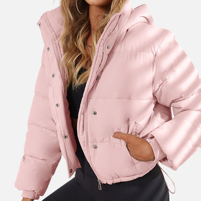 Women's Cropped Puffer Jacket — Adjustable Hem & Pockets 1