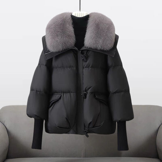 Faux Fur Collar Puffer Jacket — Hooded Oversized Women's Coat 1
