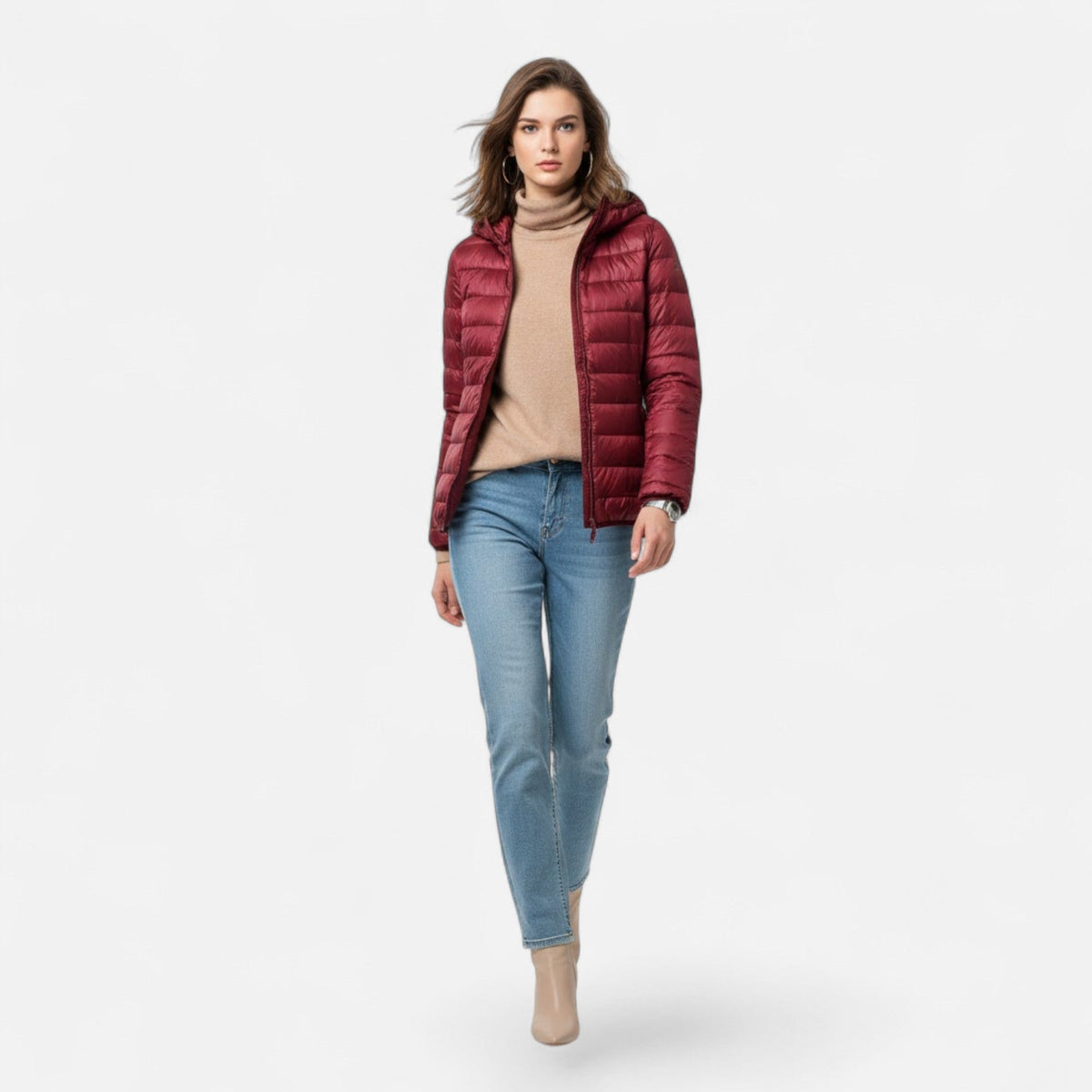 Women's Lightweight Down-Filled Plus Size Hooded Coat 14