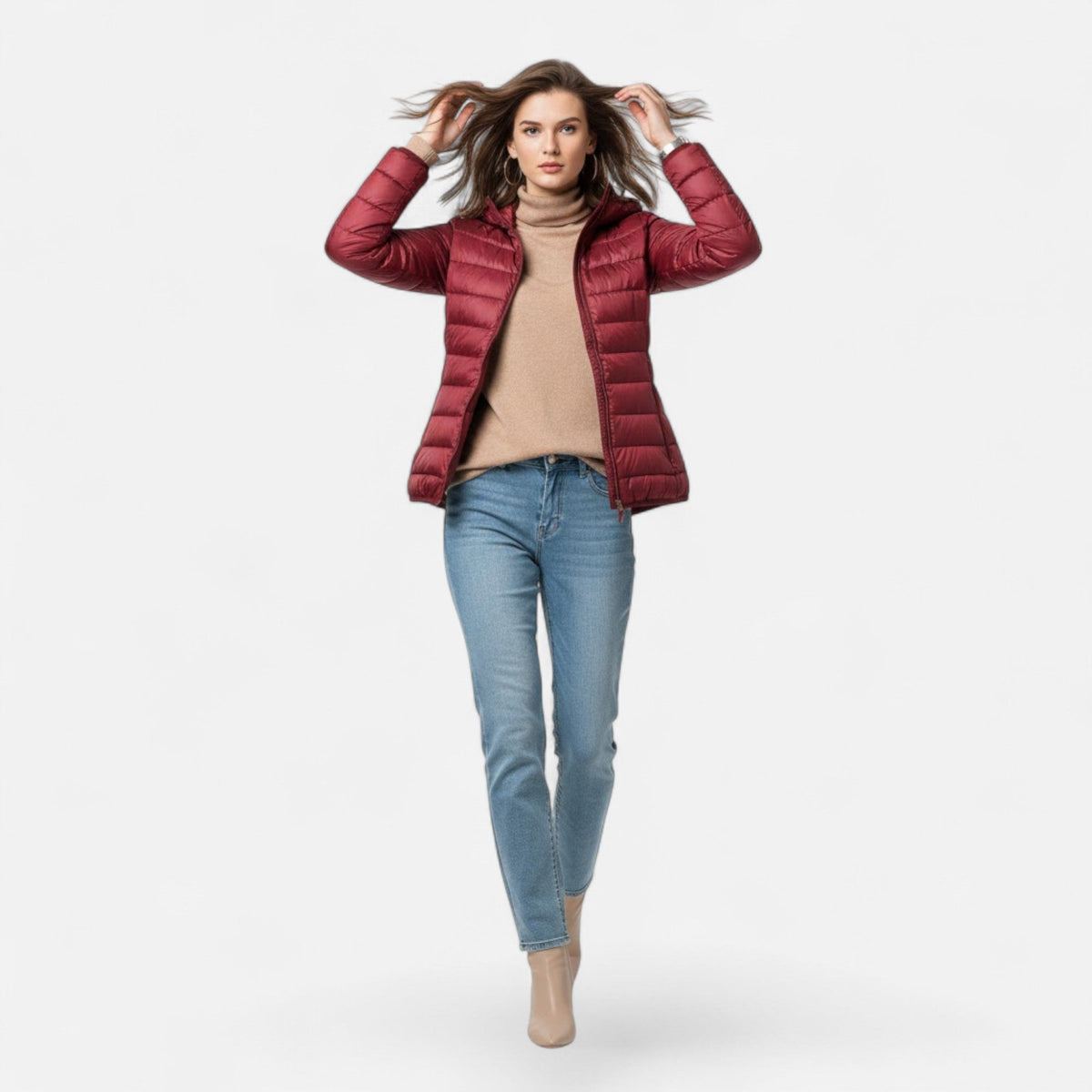 Women's Lightweight Down-Filled Plus Size Hooded Coat 15