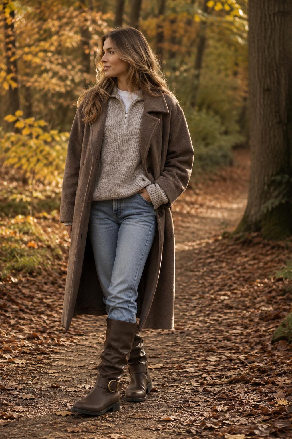 Women's Slouchy Knee-High Boots — Brown with Ankle Buckle