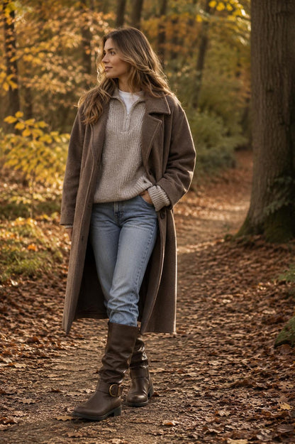 Women's Slouchy Knee-High Boots — Brown with Ankle Buckle