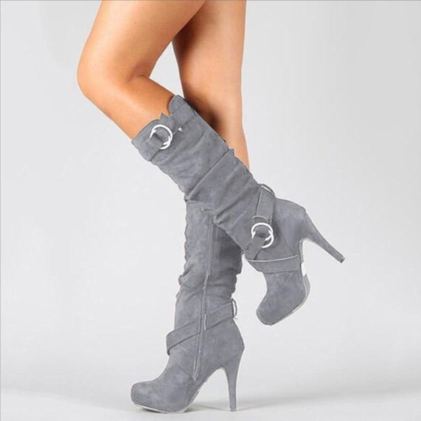 Women's Knee-High Stiletto Boots with Ring Buckle Straps 1