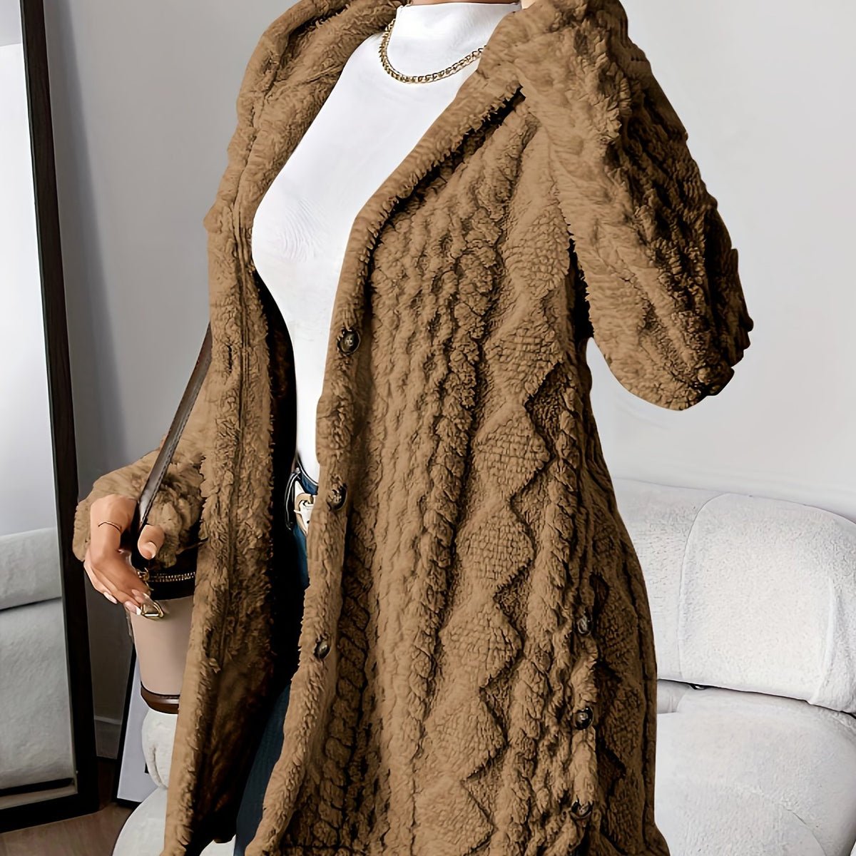 Women's Longline Textured Knit Cardigan — Button-Front 5