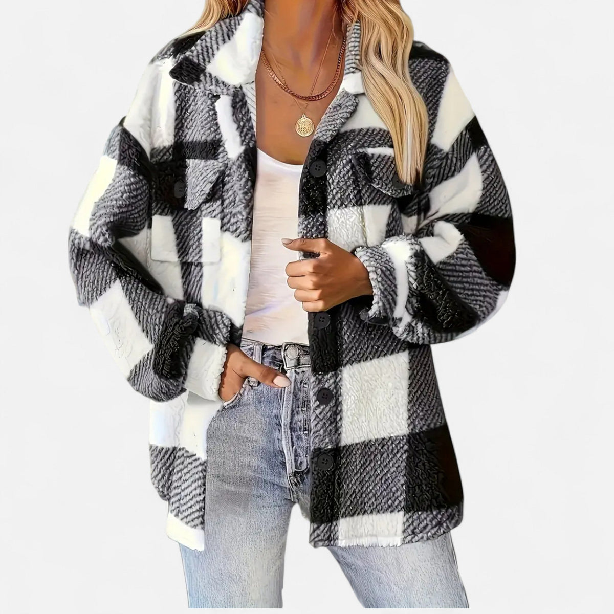 Women's Checkered Plush Winter Jacket — Soft & Warm 1