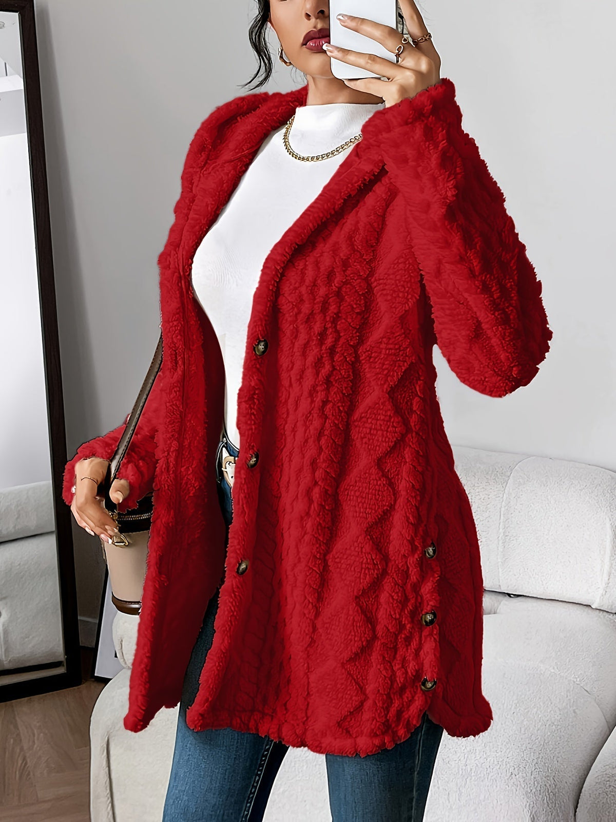 Women's Longline Textured Knit Cardigan — Button-Front 10
